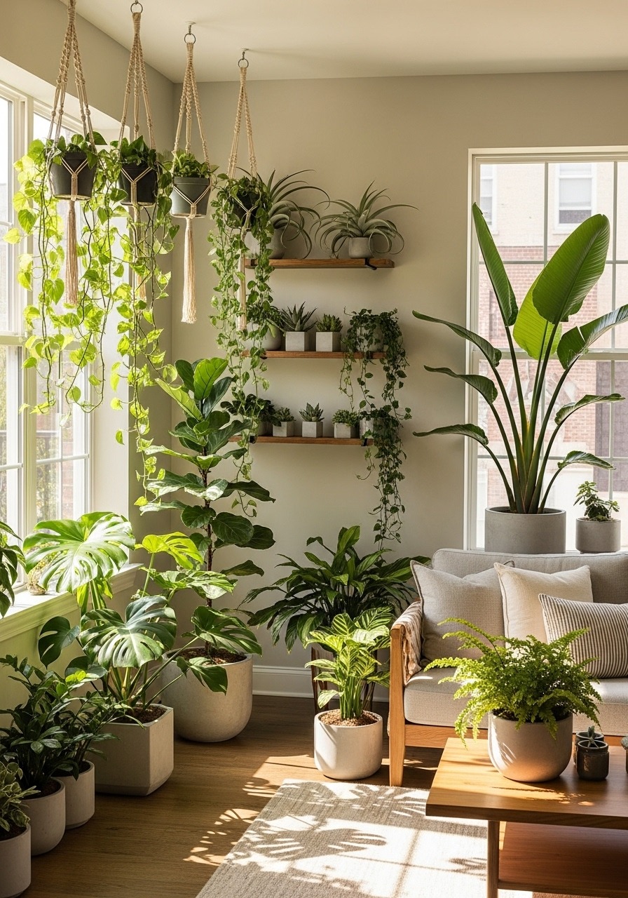 Interior plant arrangement biophilic design